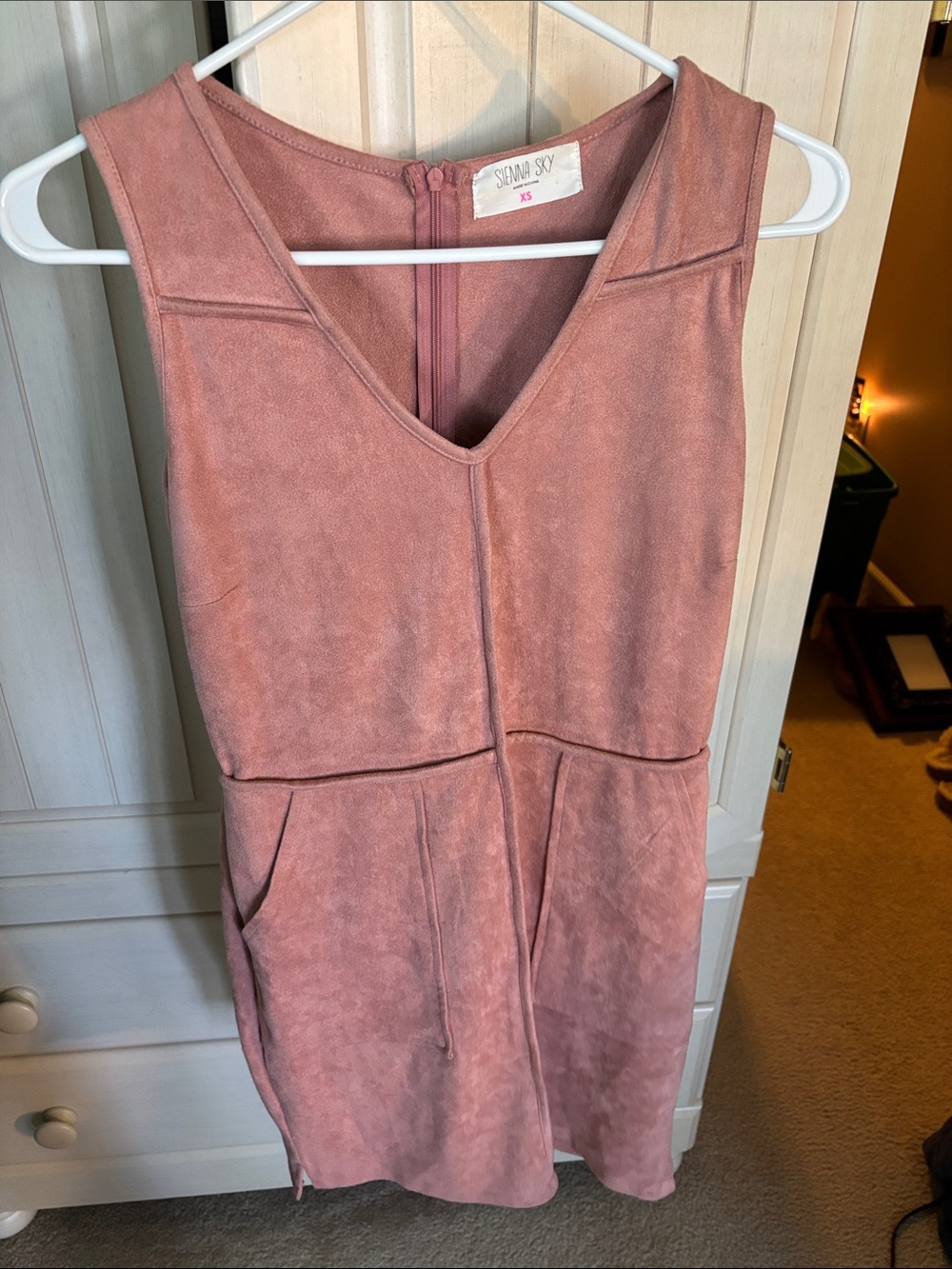Sienna Sky Dusty Rose Suede-Look V-Neck Sleeveless Dress
